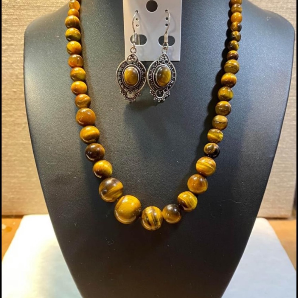 Handmade Tiger Eye Jewelry Set. Necklace & Earrings